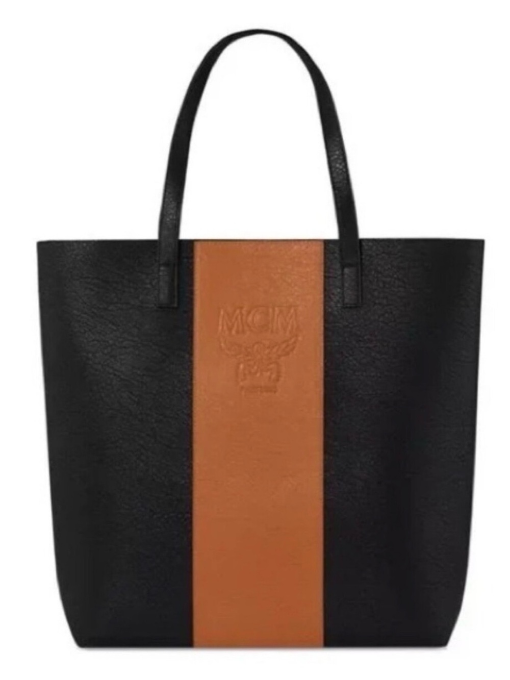 MCM Parfums Black & Tan Cognac Stripe Vegan Leather GWP Tote Bag NWOT